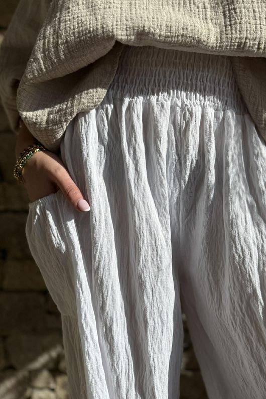 Basso Shirring Balloon Pant White